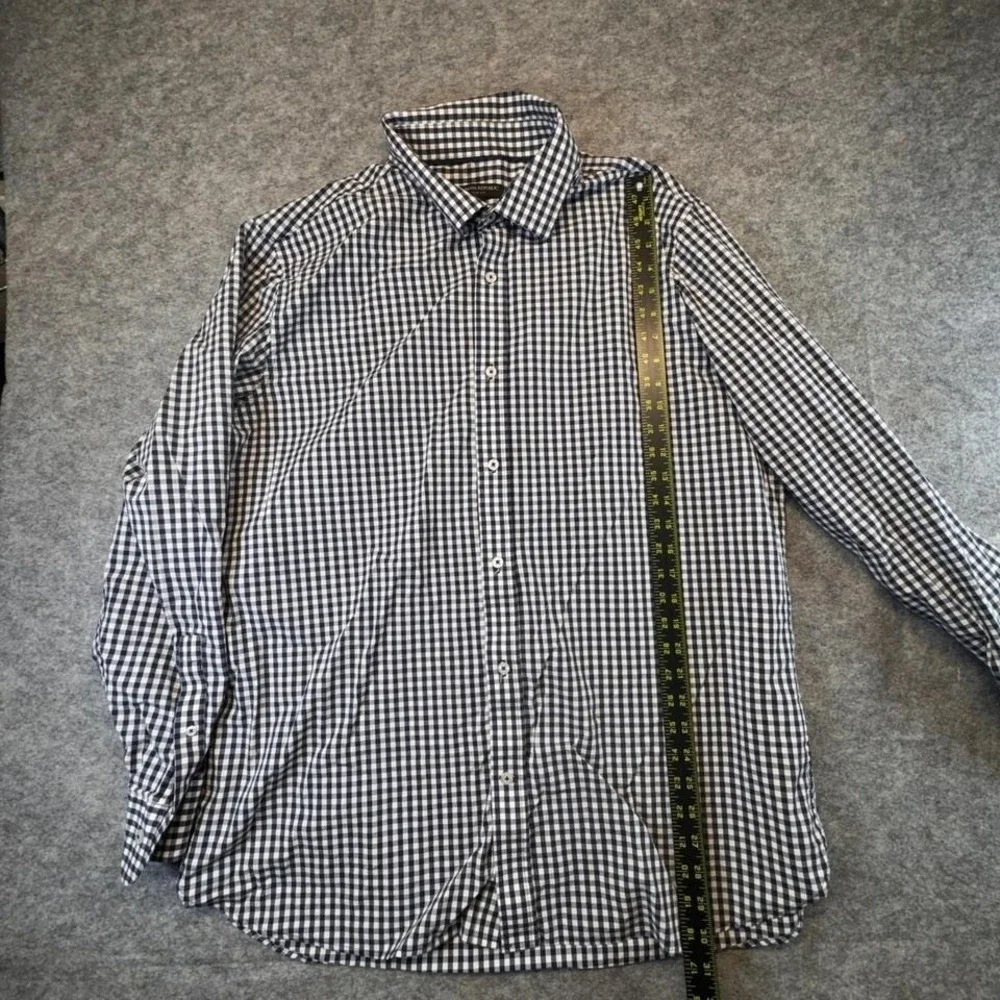 Banana Republic Mens XXL Slim Fit Gingham Button Down Shirt Navy Blue White 2844